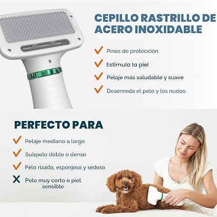Cepillo secador portátil para Mascotas (2 en 1) - Potente y silencioso