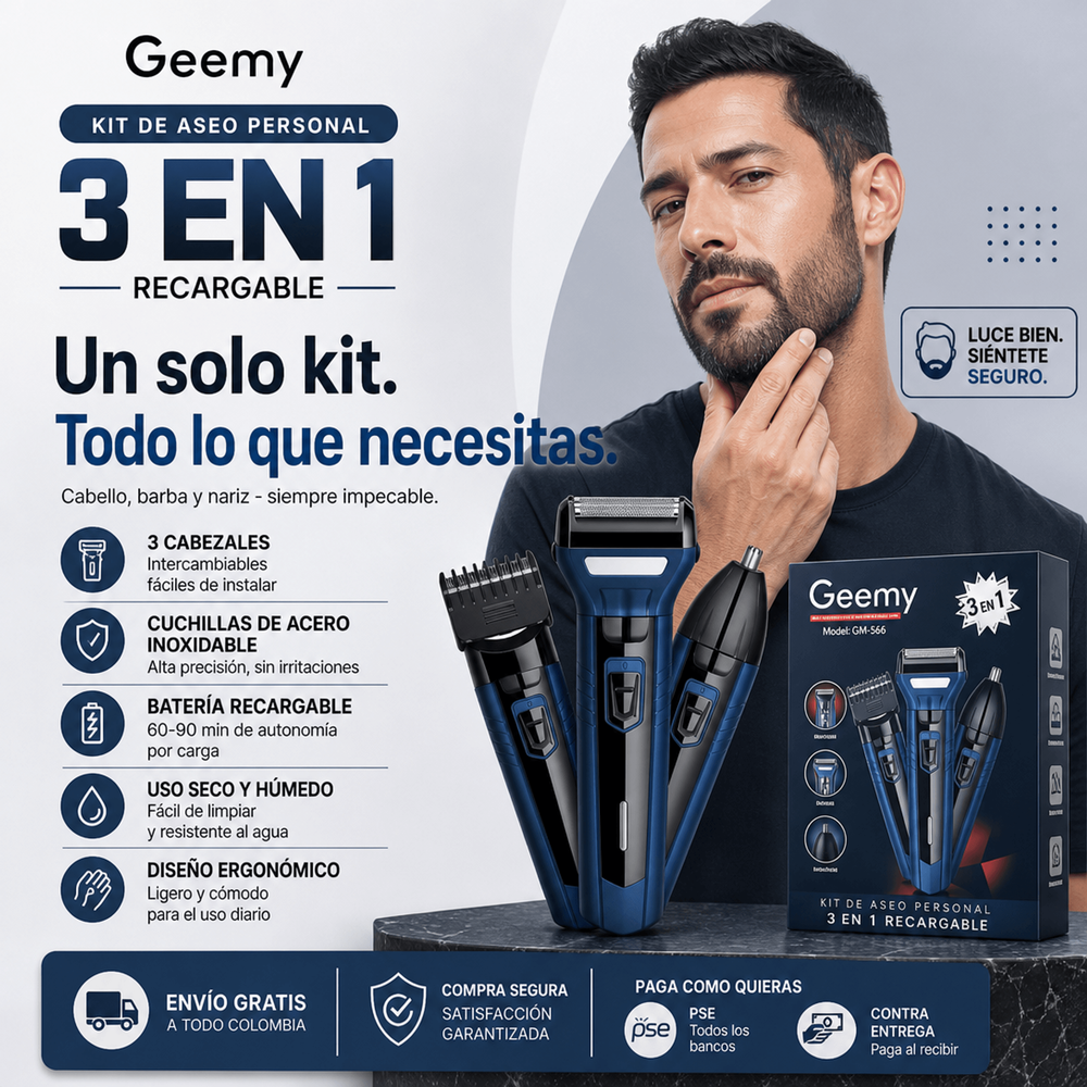 MAQUINA RECARGABLE Y PORTATIL 3 EN 1 PARA HOMBRE. PRODUCTO GARANTIZADO