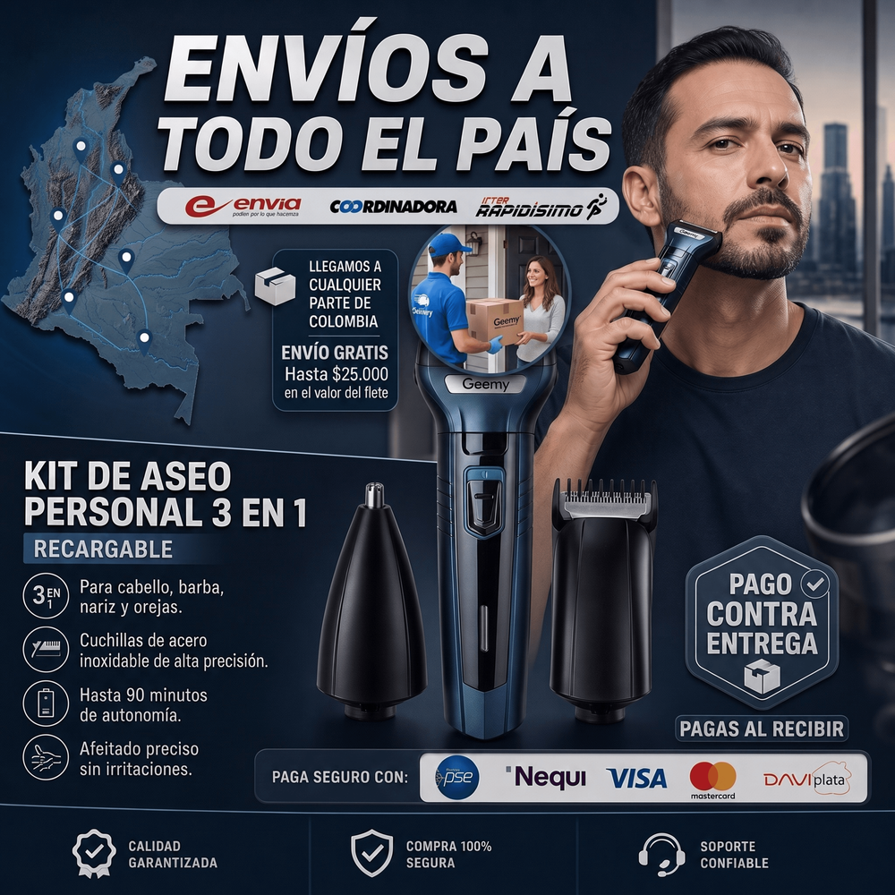 MAQUINA RECARGABLE Y PORTATIL 3 EN 1 PARA HOMBRE. PRODUCTO GARANTIZADO