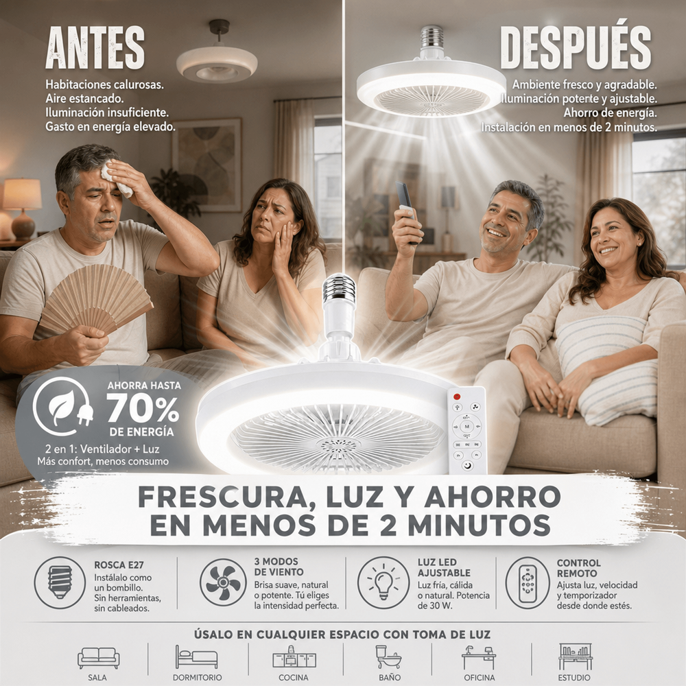VENTILADOR INTELIGENTE 2 EN 1 CON LUZ LED
