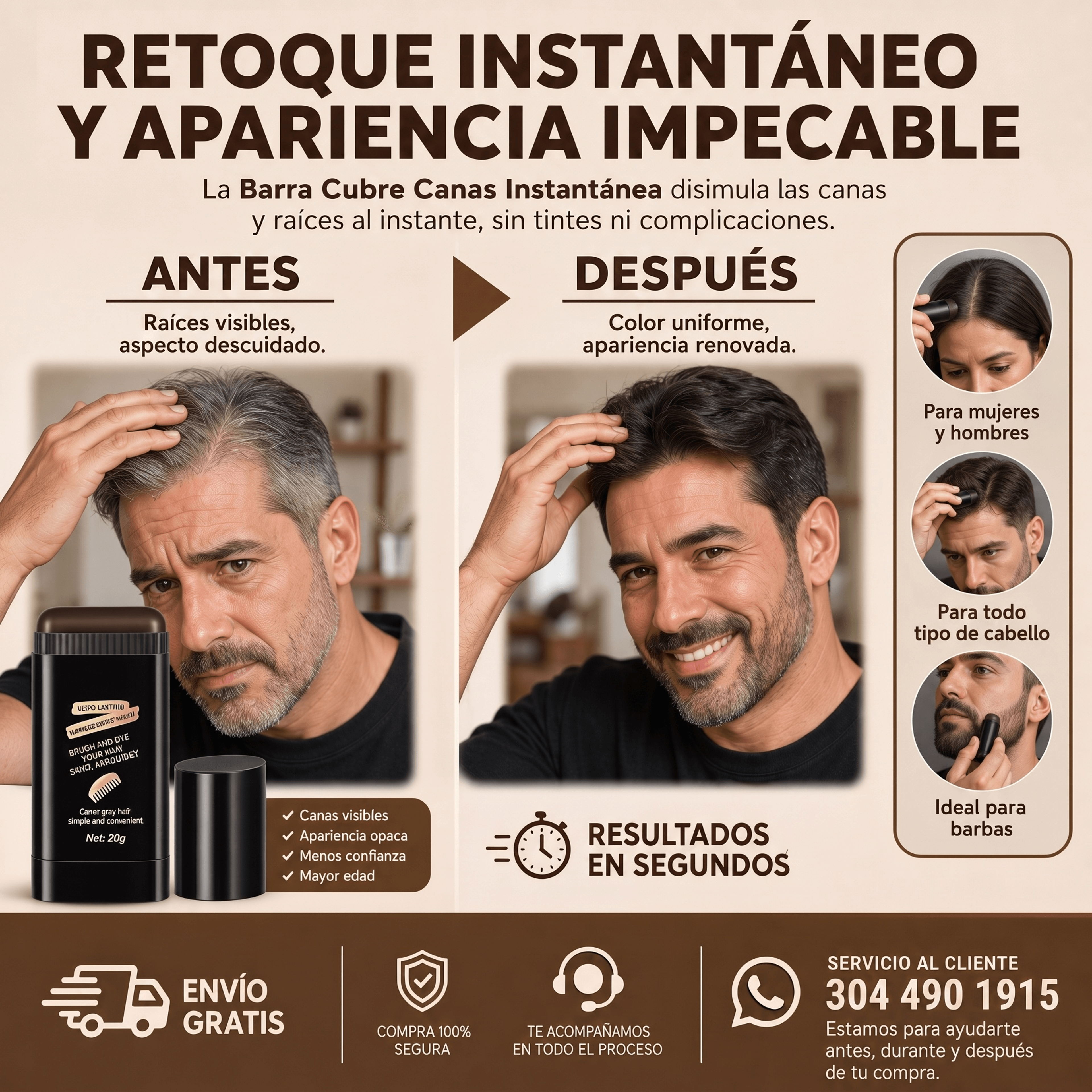 BARRA CUBRE CANAS PARA BARBA Y CABELLO