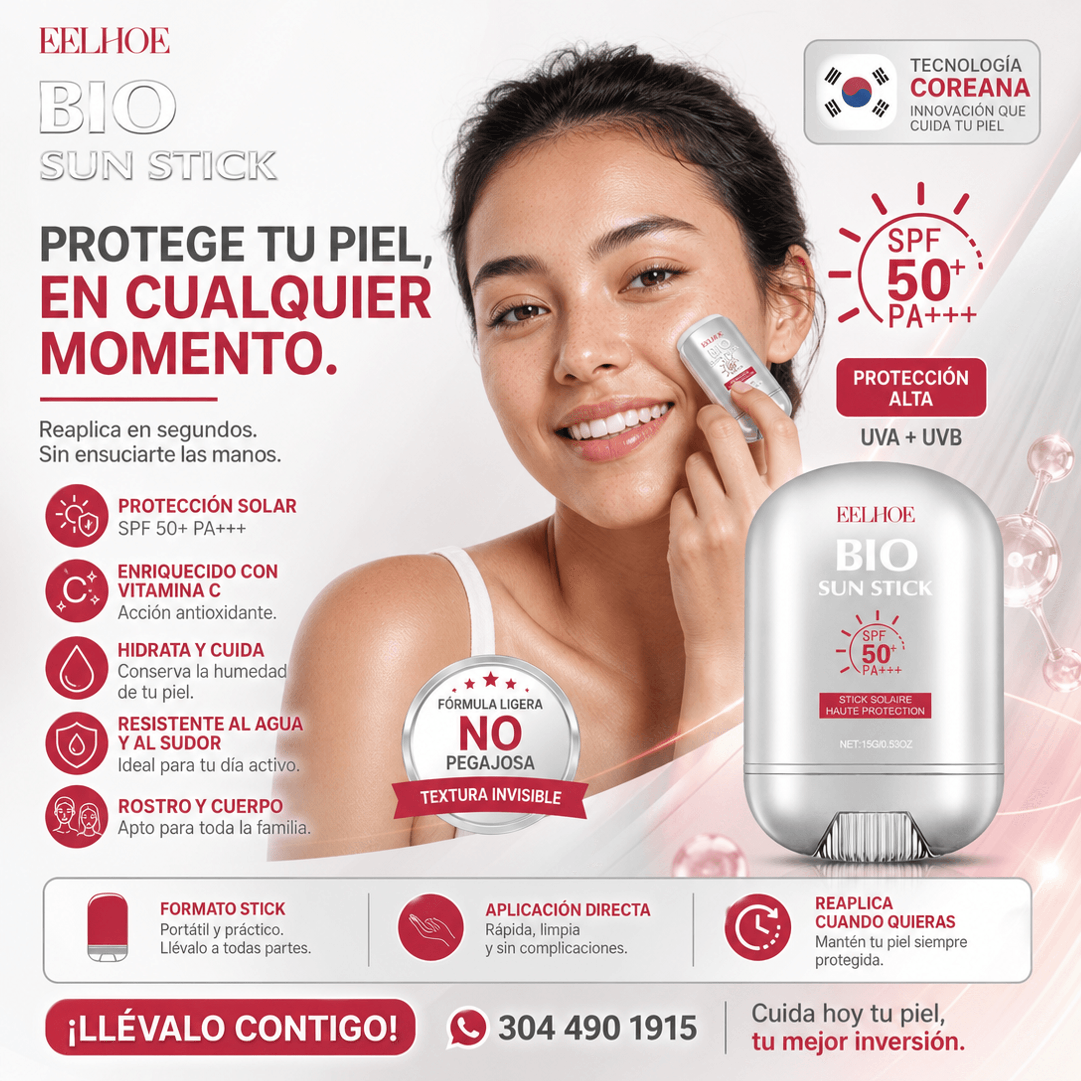 PROTECTOR SOLAR COREANO EN BARRA CON SPF50+ PA+