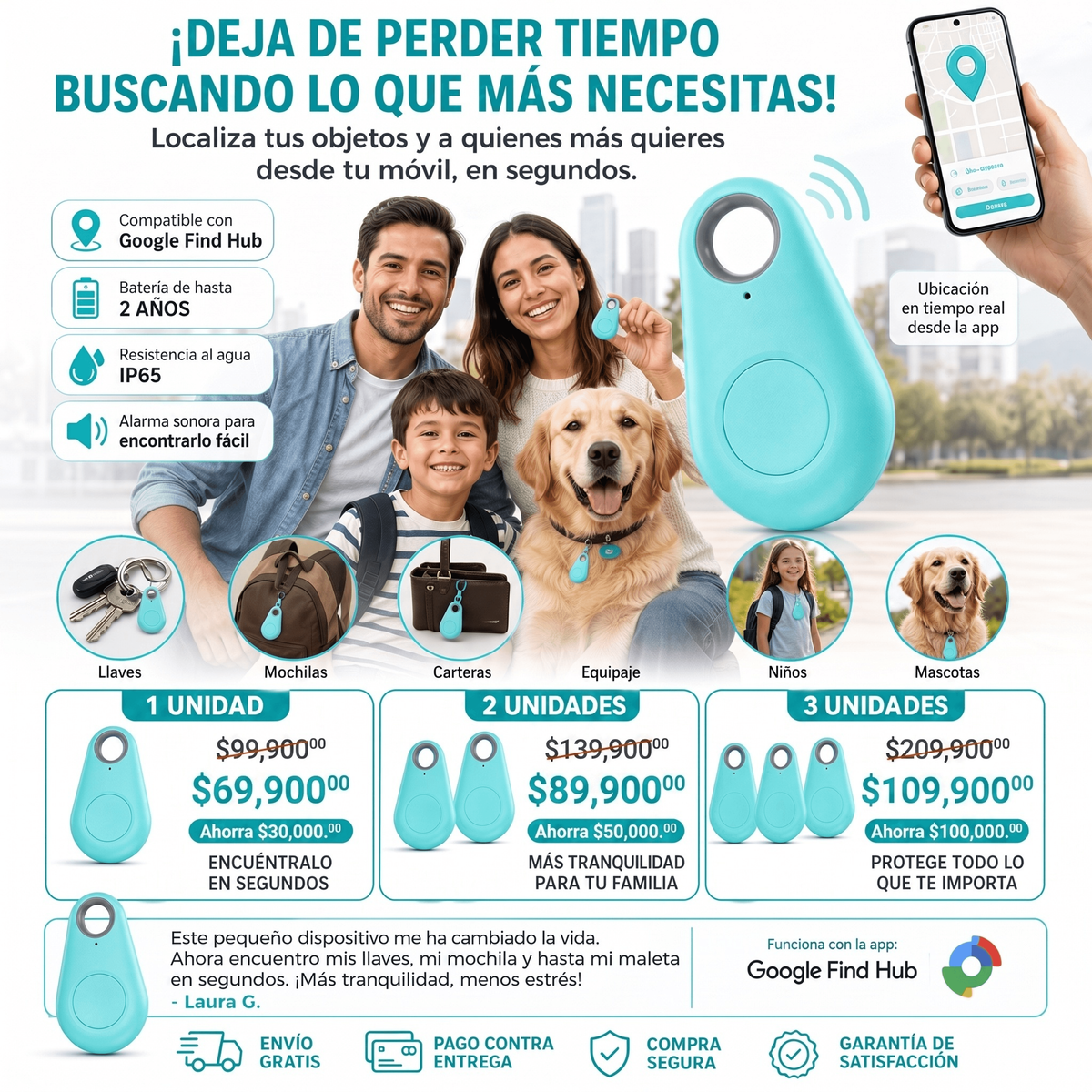 LOCALIZADOR/RASTREADOR MINI GPS, LLAVERO DE BILLETERA CON ALARMA ANTIPERDIDA, ETIQUETA INTELIGENTE Y RASTREADOR BLUETOOTH