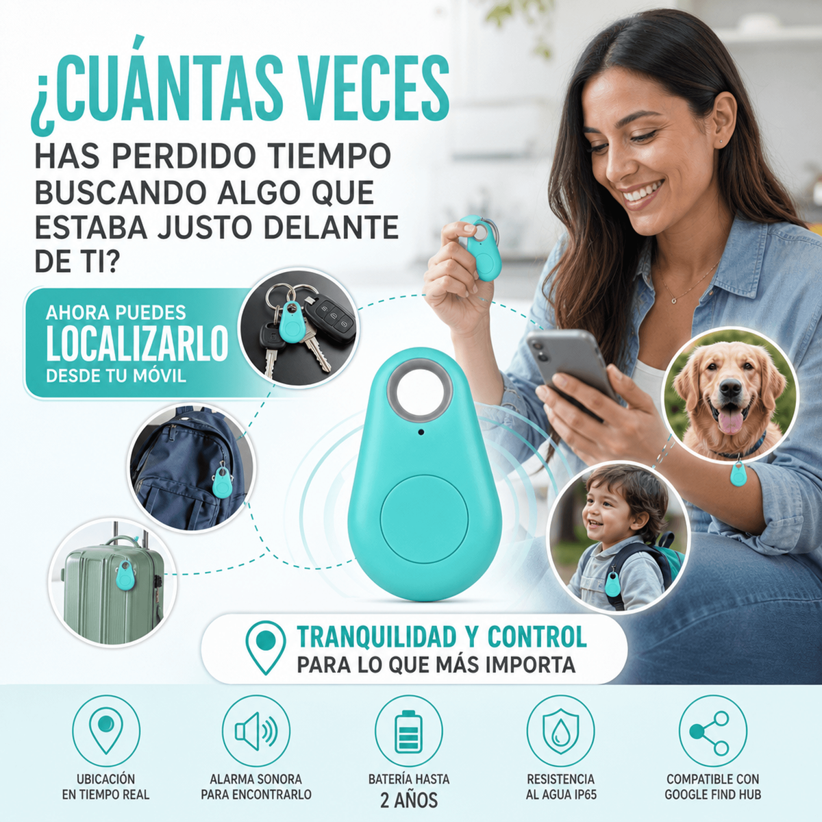 LOCALIZADOR/RASTREADOR MINI GPS, LLAVERO DE BILLETERA CON ALARMA ANTIPERDIDA, ETIQUETA INTELIGENTE Y RASTREADOR BLUETOOTH