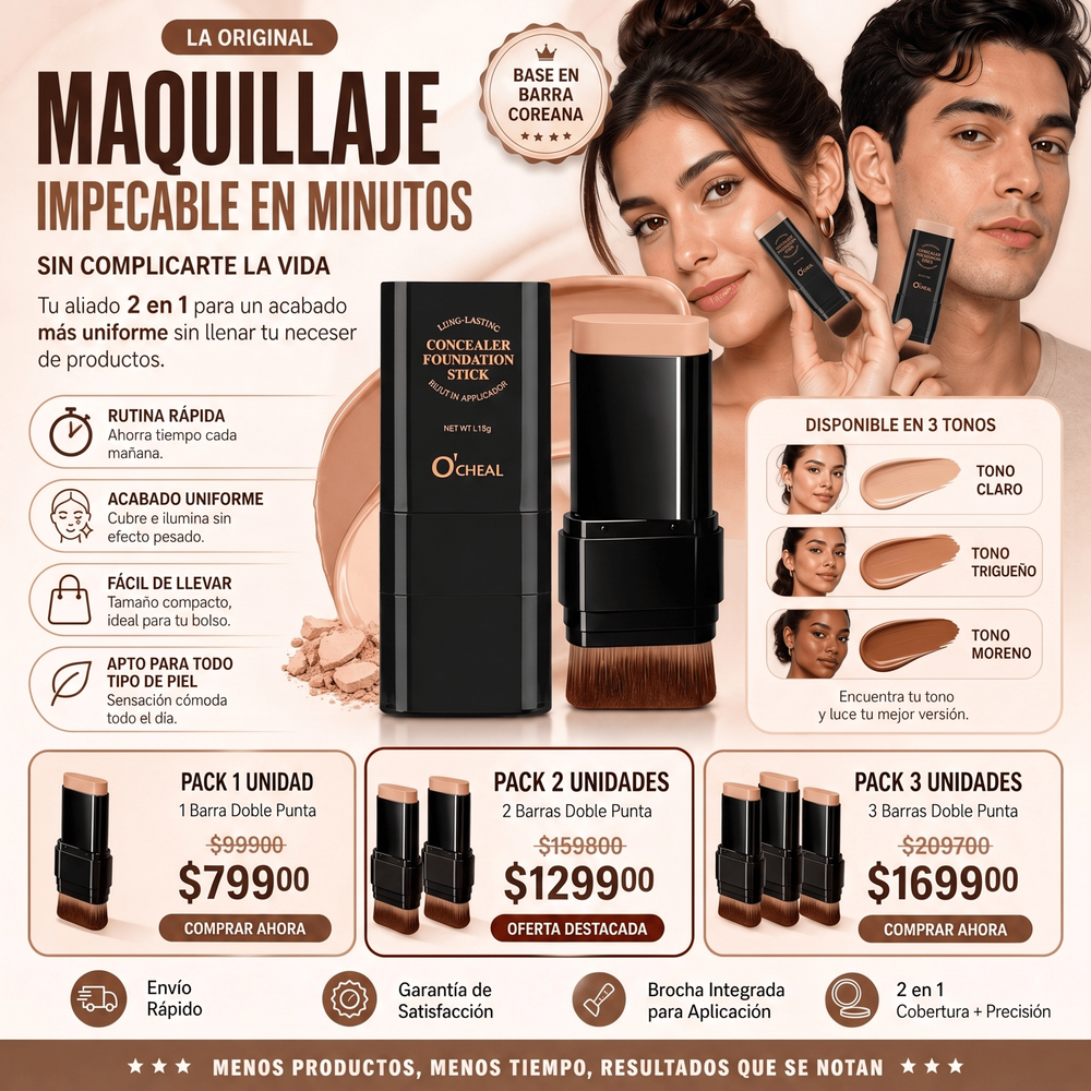 BASE EN BARRA COREANA 3 EN 1  LA ORIGINAL + OBSEQUIO 🎁 (para el cuidado de la piel)