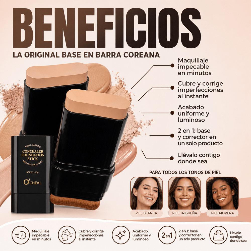 BASE EN BARRA COREANA 3 EN 1  LA ORIGINAL + OBSEQUIO 🎁 (para el cuidado de la piel)